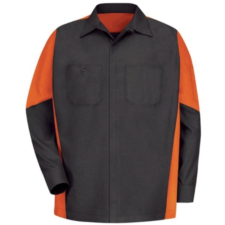 WORKWEAR OUTFITTERS Men's Long Sleeve Two-Tone Crew Shirt Charcoal/Orange, 3XL SY10CO-RG-3XL